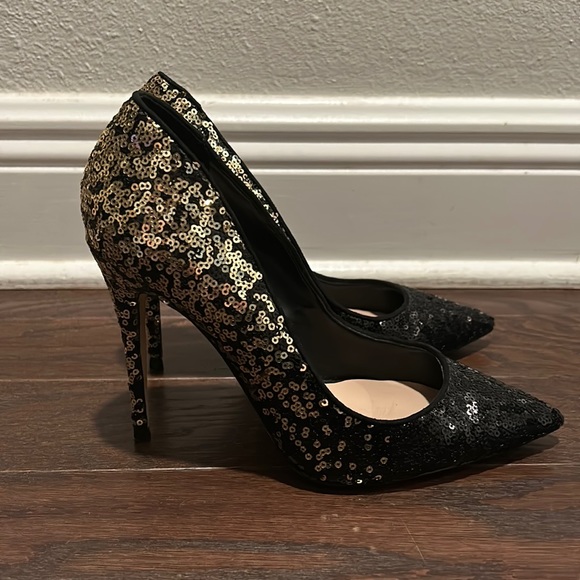 ALDO Black Gold Sequins Heels Pumps Size 7.5 - Picture 2 of 15